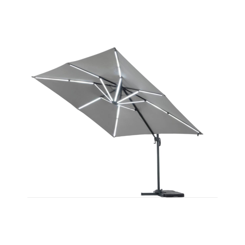 Parasol jardin déporté LED Alu "Sun 4 Luxe" - Rectangle - 3 x 4 m - Gris - Dalles à lester incluses