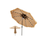 3M Parasol en Paille PE avec 32 LED Solaires, Parasol Hawaïen Tropical avec Double Toit Inclinable, 8 Baleines, 9 Couches, Manivelle, Anti-UV
