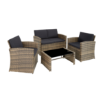 Tectake Salon bas de jardin LUCQUES 4 places - marron naturel/gris foncé