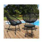 Salon de jardin IZMIR table et 2 fauteuils oeuf cordage noir