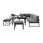 Salon de jardin modulable en Aluminium 7 places - un siège inclinable réglable - 2 canapés、2 tabourets et 1 table - Gris
