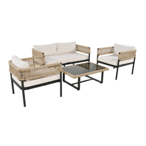 Salon de jardin en fer galvanisé - un canapé 2 places, 2 fauteuils et une table basse - Beige