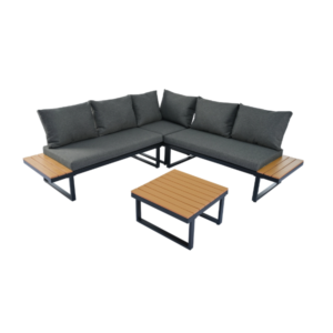 Salon de jardin modulable en fer galvanisé : 1 canapé 2 places + 1 canapé relevable 2 places + 1 table basse - Gris