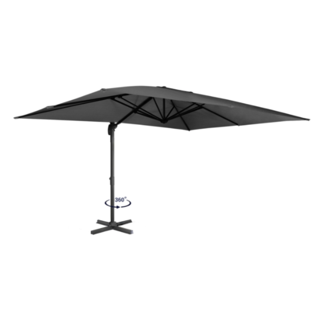 Parasol déporté inclinable rotatif 360 CALVI gris 3x4 M avec housse