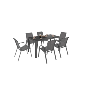 Salon de jardin MADRID table 150 CM et 6 chaises empilables gris anthracite