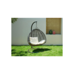Fauteuil suspendu 2 places en résine tressée - Noir et coussin blanc - VAHINA de MYLIA