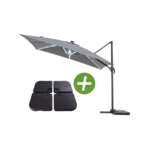 Parasol jardin déporté LED Alu "Sun 4 Luxe" - Rectangle - 3 x 4 m - Gris - Dalles à lester incluses