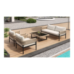Salon de jardin en fer galvanisé - un canapé 2 places, 2 fauteuils et une table basse - Beige