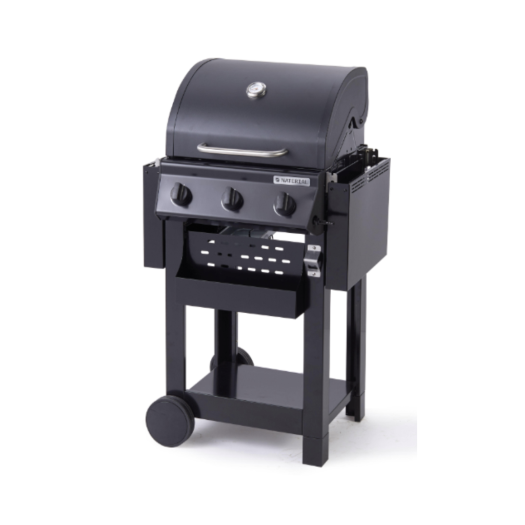 Barbecue au gaz - 114 x 55 x 114 cm - NATERIAL Alton, 3 brûleurs, noir