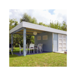 Abri de Jardin en Bois à Toit Plat avec Auvent – Élégance et Polyvalence