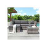 Salon de jardin en résine tressée - Canapé d'angle extérieur avec table basse - 4 places - Gris