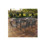 Salon de jardin MADRID table 150 CM et 6 chaises empilables gris anthracite