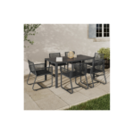 Salon de jardin ODESSA table 150 cm et 6 fauteuils cordage gris anthracite