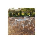 Salon de jardin MADRID table 150 CM et 6 chaises empilables blanc et beige