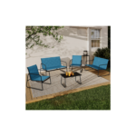 Salon de jardin bas MALAGA 6 places avec canapé, fauteuils et table bleu canard