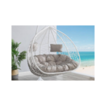 Fauteuil suspendu 2 places en résine tressée - Blanc avec coussins gris - CAYAMBE de MYLIA