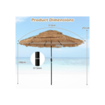 3M Parasol en Paille PE avec 32 LED Solaires, Parasol Hawaïen Tropical avec Double Toit Inclinable, 8 Baleines, 9 Couches, Manivelle, Anti-UV