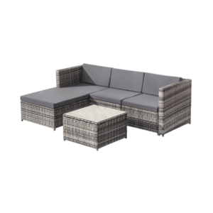 Salon de jardin en résine tressée - Canapé d'angle extérieur avec table basse - 4 places - Gris