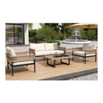 Salon de jardin en fer galvanisé - un canapé 2 places, 2 fauteuils et une table basse - Beige
