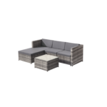 Salon de jardin en résine tressée - Canapé d'angle extérieur avec table basse - 4 places - Gris