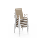 Salon de jardin NOUMEA table 190 cm plateau verre trempé effet bois et 8 chaises empilables blanc et bois