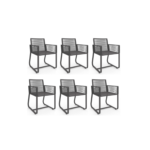 Salon de jardin ODESSA table 150 cm et 6 fauteuils cordage gris anthracite