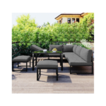 Salon de jardin modulable en Aluminium 7 places - un siège inclinable réglable - 2 canapés、2 tabourets et 1 table - Gris
