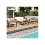 Salon de jardin en fer galvanisé - un canapé 2 places, 2 fauteuils et une table basse - Beige
