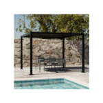 Pergola bioclimatique noire. aluminium et acier. 3x3m. lames orientables