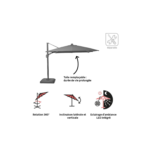 Parasol déporté NATERIAL Sonora gris rectangulaire, L.391 x l.282 cm