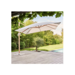 Parasol déporté carré 3x3m effet bois écru