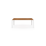 Salon de jardin NOUMEA table 190 cm plateau verre trempé effet bois et 8 chaises empilables blanc et bois