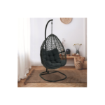 Fauteuil lune suspendu ajouré effet rotin avec coussin gris