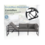 Salon de jardin modulable en Aluminium 7 places - un siège inclinable réglable - 2 canapés、2 tabourets et 1 table - Gris