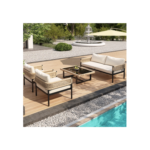 Salon de jardin en fer galvanisé - un canapé 2 places, 2 fauteuils et une table basse - Beige