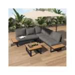Salon de jardin modulable en fer galvanisé : 1 canapé 2 places + 1 canapé relevable 2 places + 1 table basse - Gris