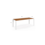 Salon de jardin NOUMEA table 190 cm plateau verre trempé effet bois et 8 chaises empilables blanc et bois