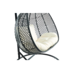 Fauteuil suspendu 2 places en résine tressée - Noir et coussin blanc - VAHINA de MYLIA