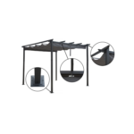 Pergola en aluminium avec toit rétractable - 3 x 3 m - Gris