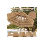3M Parasol en Paille PE avec 32 LED Solaires, Parasol Hawaïen Tropical avec Double Toit Inclinable, 8 Baleines, 9 Couches, Manivelle, Anti-UV