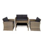 Tectake Salon bas de jardin LUCQUES 4 places - marron naturel/gris foncé