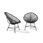 Salon de jardin IZMIR table et 2 fauteuils oeuf cordage noir