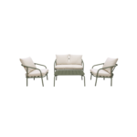 Salon de jardin en métal 4 places kaki. coussins beige. design épuré