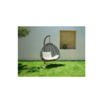 Fauteuil suspendu 2 places en résine tressée - Noir et coussin blanc - VAHINA de MYLIA