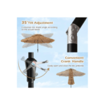 3M Parasol en Paille PE avec 32 LED Solaires, Parasol Hawaïen Tropical avec Double Toit Inclinable, 8 Baleines, 9 Couches, Manivelle, Anti-UV