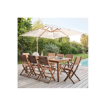 Parasol déporté carré 3x3m effet bois écru