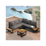 Salon de jardin modulable en fer galvanisé : 1 canapé 2 places + 1 canapé relevable 2 places + 1 table basse - Gris