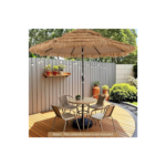 3M Parasol en Paille PE avec 32 LED Solaires, Parasol Hawaïen Tropical avec Double Toit Inclinable, 8 Baleines, 9 Couches, Manivelle, Anti-UV