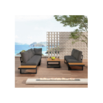 Salon de jardin modulable en fer galvanisé : 1 canapé 2 places + 1 canapé relevable 2 places + 1 table basse - Gris