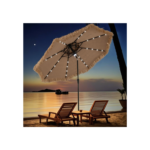 3M Parasol en Paille PE avec 32 LED Solaires, Parasol Hawaïen Tropical avec Double Toit Inclinable, 8 Baleines, 9 Couches, Manivelle, Anti-UV